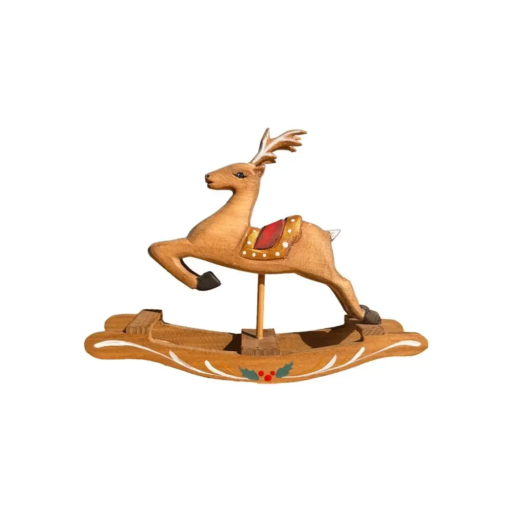 Vintage Hand-Carved Reindeer Figurine Style Festive Holiday Decor, Hand-Painted